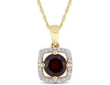 1.00 Carat (ctw) Garnet Pendant Necklace in 10K Yellow Gold with Chain with Diamonds 1/10 Carat (ctw)